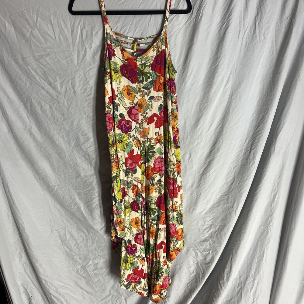 Ivy Street Vibrant Floral Print Jumpsuit Large Womens Wide Leg Beachy Summer